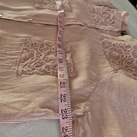 M Made In Italy Pink Linen Lace Shirt Size Medium - Picture 5 of 7